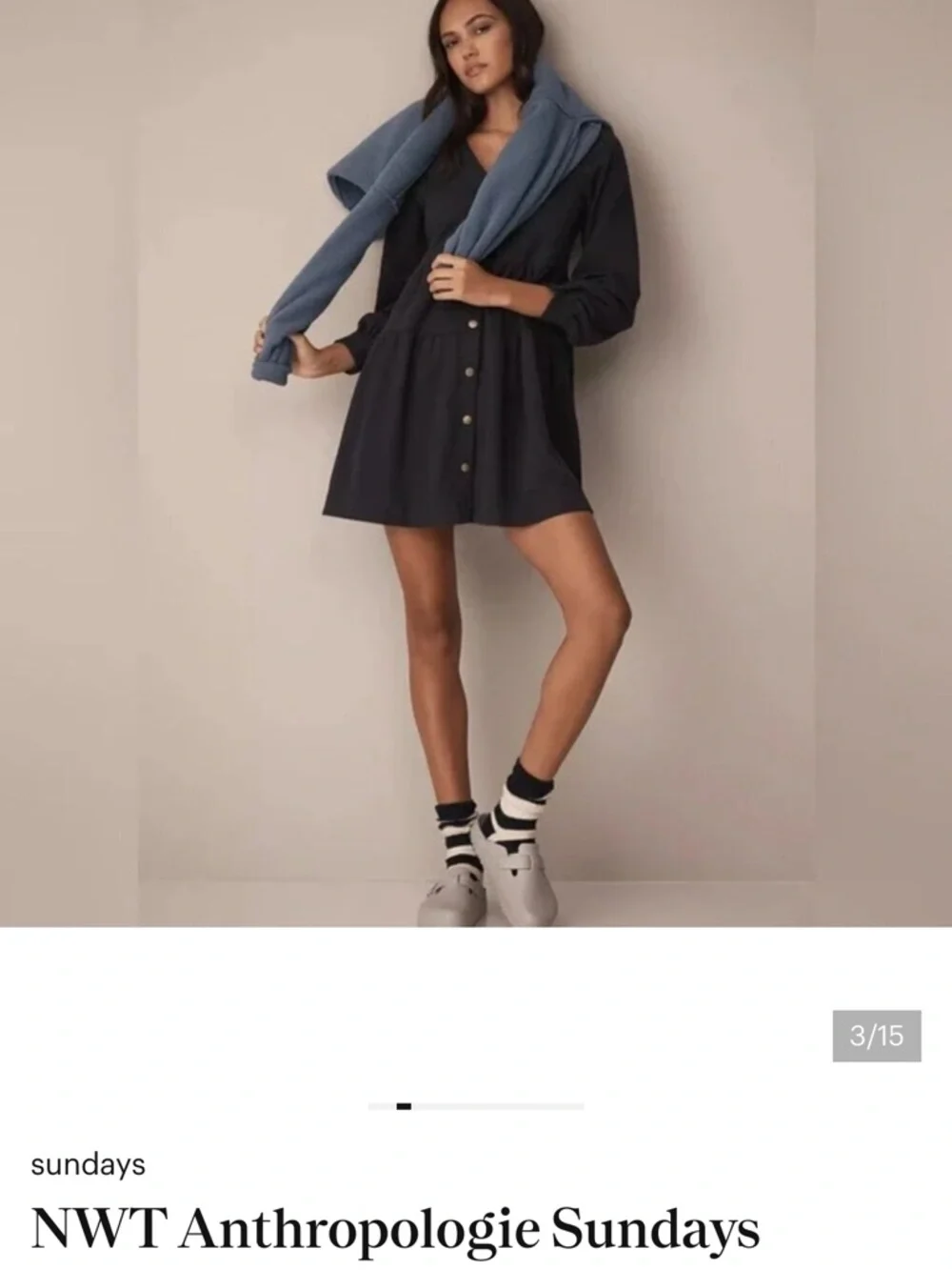 Anthropologie Black Button-Front Mini Dress - Picture 5 of 6